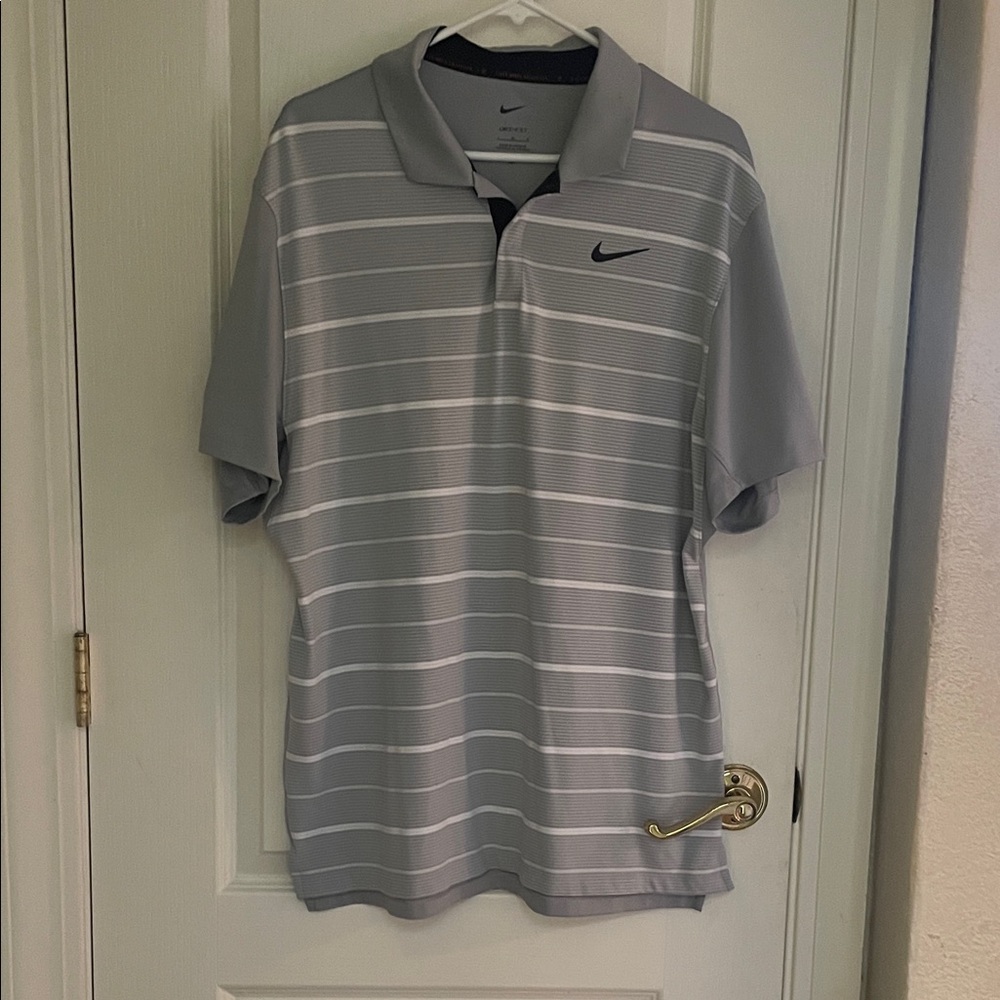 Nike Men's Gray Tiger Woods Collection Polo with White Stripes